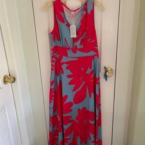 Red and Orange Sleeveless Maxi Sundress for Wedding Guests